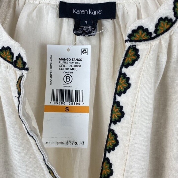 Karen Kane Dress Linen Cotton Blend Embroidered Ruffle Hem - Picture 3 of 9